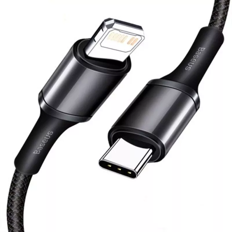 Baseus High Density Braided Cable Type-C į Lightning, PD, 20W, 1m (Juoda)