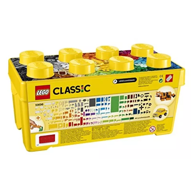LEGO 10696 Classic Medium Kūrybinė Plytų Dėžutė – 484 Spalvingos Plytos, Langas, Ratai, Idėjų Pradžiai