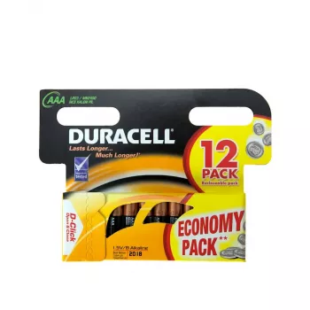 Duracell AAA šarminė baterija, 1.5 V, 12 vnt., juoda/bronzinė/sidabrinė