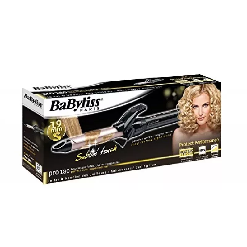 Garbanojimo žnyplės BABYLISS Pro 180 19mm – 19 mm cilindras, 150–180°C, 10 kaitinimo lygių, sukamas laidas, rožinė/juoda