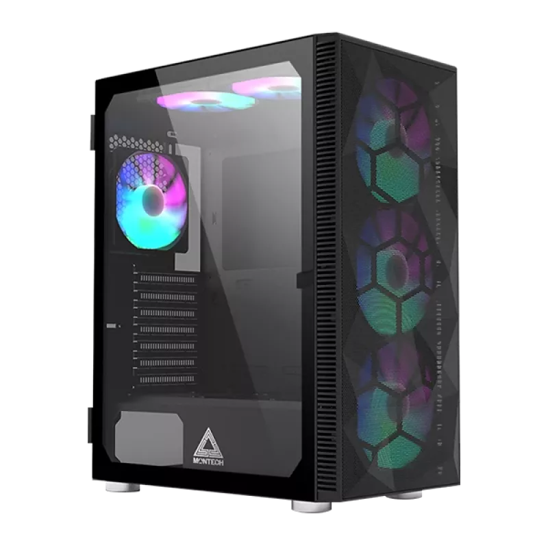 MONTECH X3 X3MESH-BK juodas MIDI Tower kompiuterio korpusas su tinkliniu priekiniu skydeliu