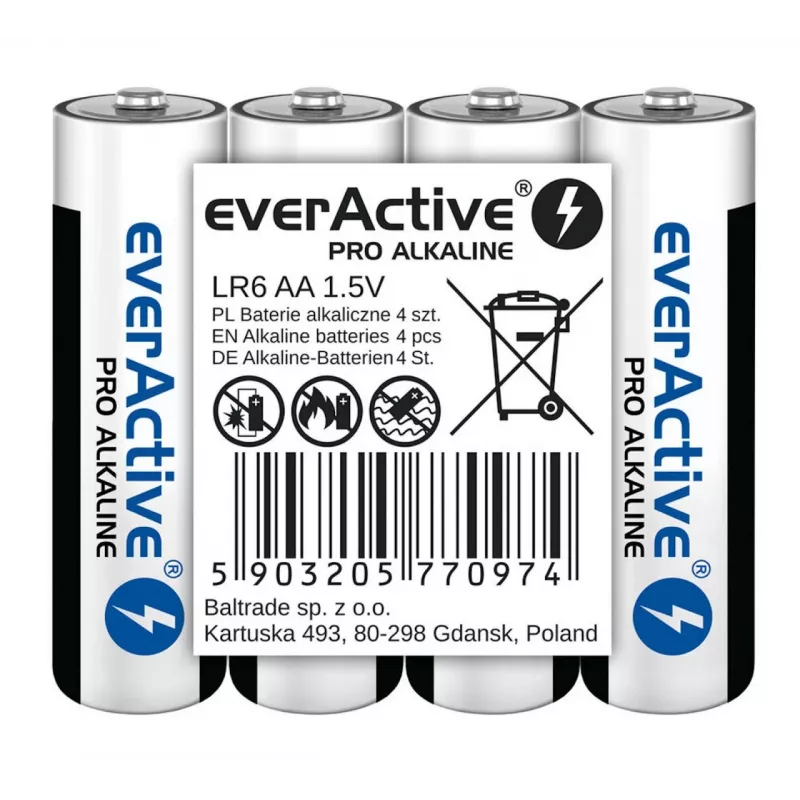 Šarminės baterijos everActive LR6 AA, 4 vnt. — 1,5V, 3000 mAh, 50,5×14,5 mm