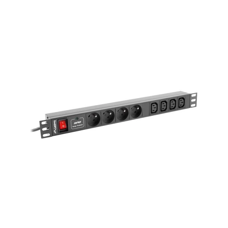LANBERG PDU-04E04I-0200-BK 1U horizontalus maitinimo skirstytuvas, 4× C13, 16 A, 220–250 V, 2 m