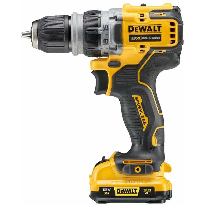 Pistolinė rankena gręžtuvas DeWalt DCD703L2T-QW — 12V, 3.0Ah x2, 1500 aps./min., 10 mm be raktelio griebtuvas, 25,5 N·m, 0,9 kg