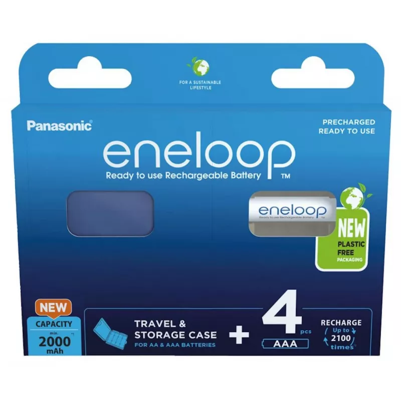Įkraunamos baterijos PANASONIC ENELOOP AA 2000 mAh 4 vnt. su dėklu (BK-3MCDE/4CP+CASE)