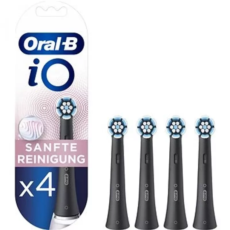 Dantų šepetėlio galvutės Oral-B iO Gentle Care – 4 vnt., juodos, minkštų šerelių