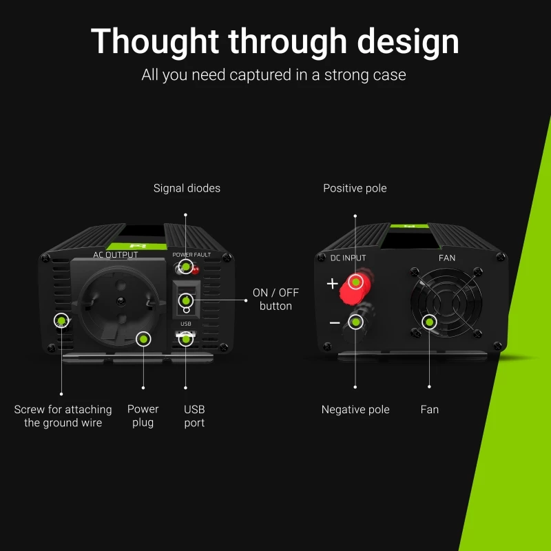 Green Cell INV18 keitiklis nuolatinė įtampa į kintamąją 24 V → 230 V, 1000 W