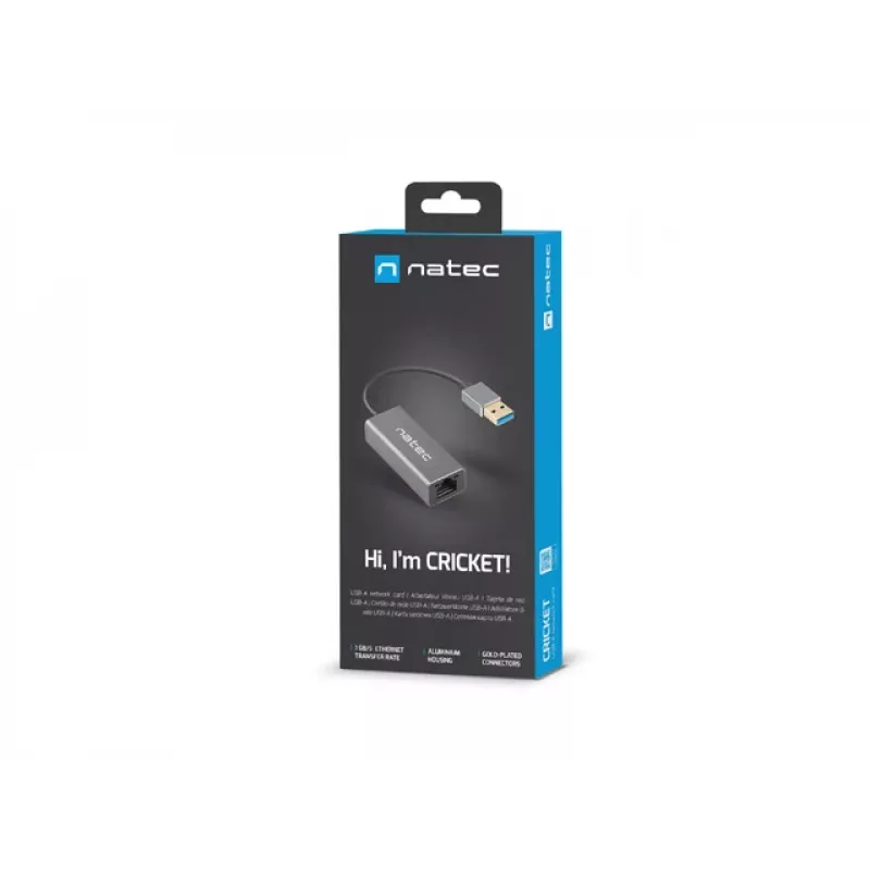 Natec Cricket NNC-1924 USB 3.0 Type-A į RJ45 Ethernet adapteris, 1000 Mbit/s, 15 cm kabelis, juodas