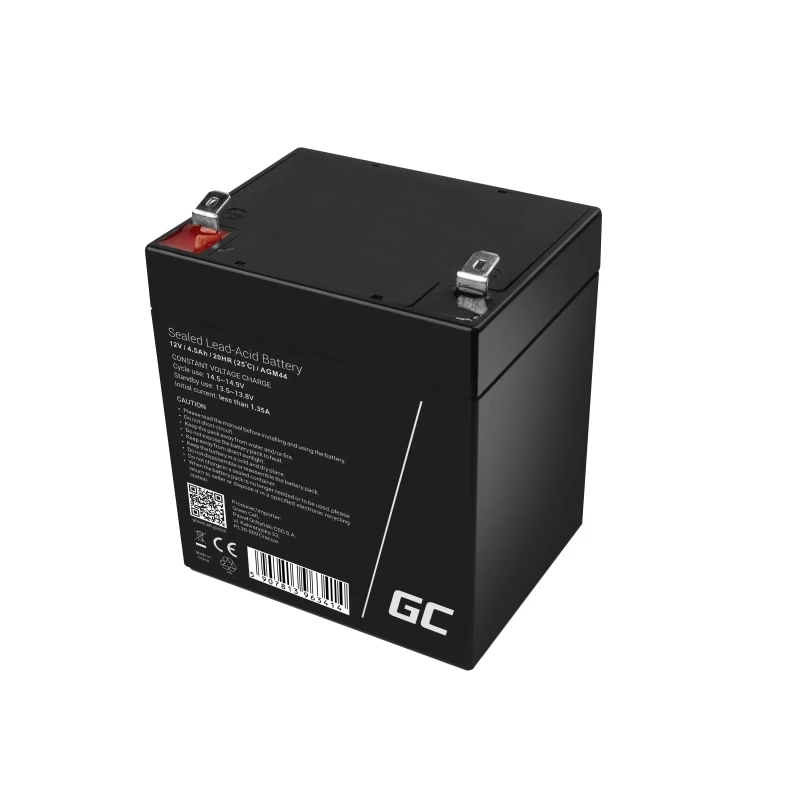 UPS baterija Green Cell AGM44 – 12 V 4,5 Ah sandarioji švino rūgšties (VRLA), 101×70×90 mm, 1,35 kg, juoda