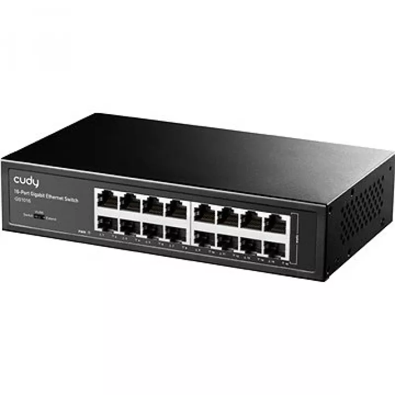 Tinklo jungiklis Cudy GS1016 — 16 prievadų Gigabit Ethernet (10/100/1000), 32 Gbit/s perjungimas, montuojamas stelaže, maitinamas kintamąja srove
