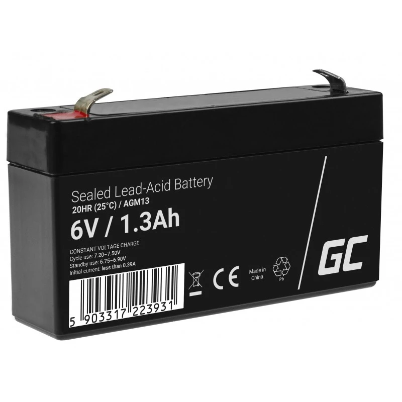 UPS baterija Green Cell AGM13, sandari švino rūgšties VRLA 6 V 1,3 Ah, 290 g, juoda