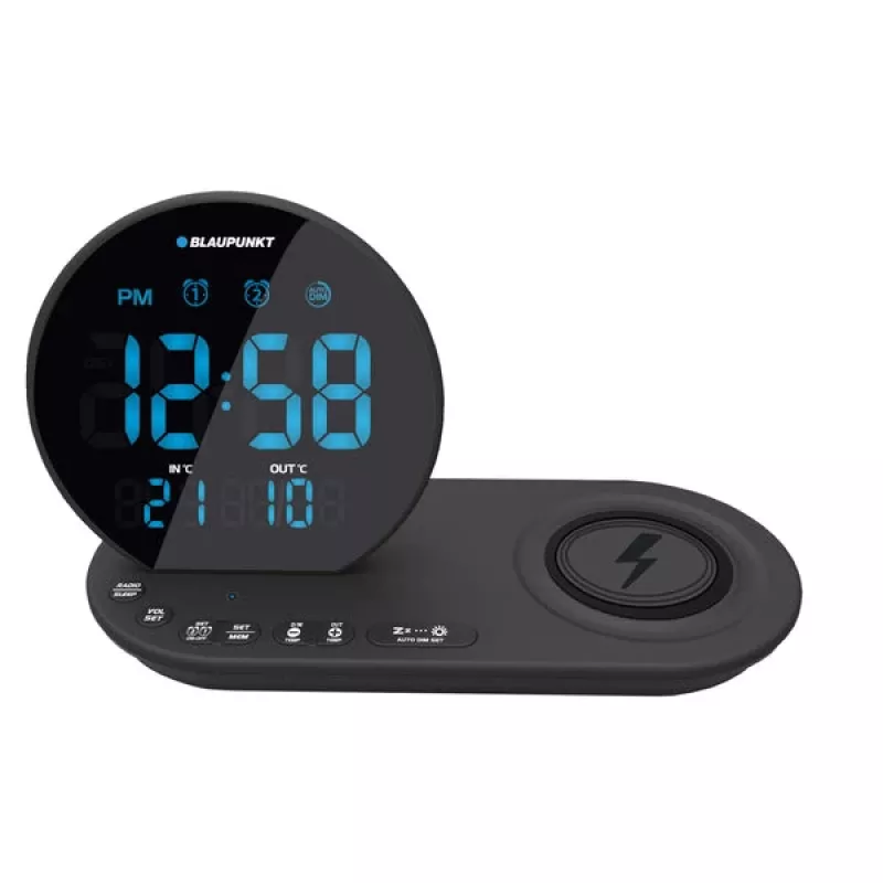 Blaupunkt CR85BK radijas su FM PLL imtuvu, USB įkrovimu, belaidžiu įkrovimu, vidaus/lauko temperatūra, juodas