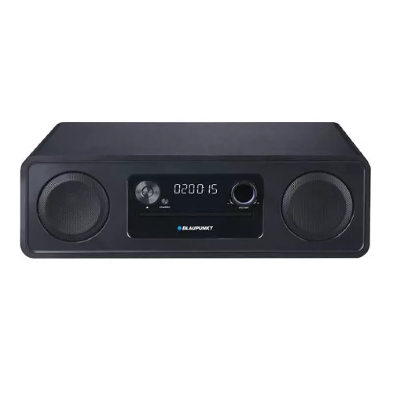 Mikro Hi-Fi sistema BLAUPUNKT MS20BK – CD/MP3/WMA, Bluetooth 5.0, FM, USB, MicroSD, 2×20 W RMS, AUX, RCA, LED ekranas, 100–240 V, juoda