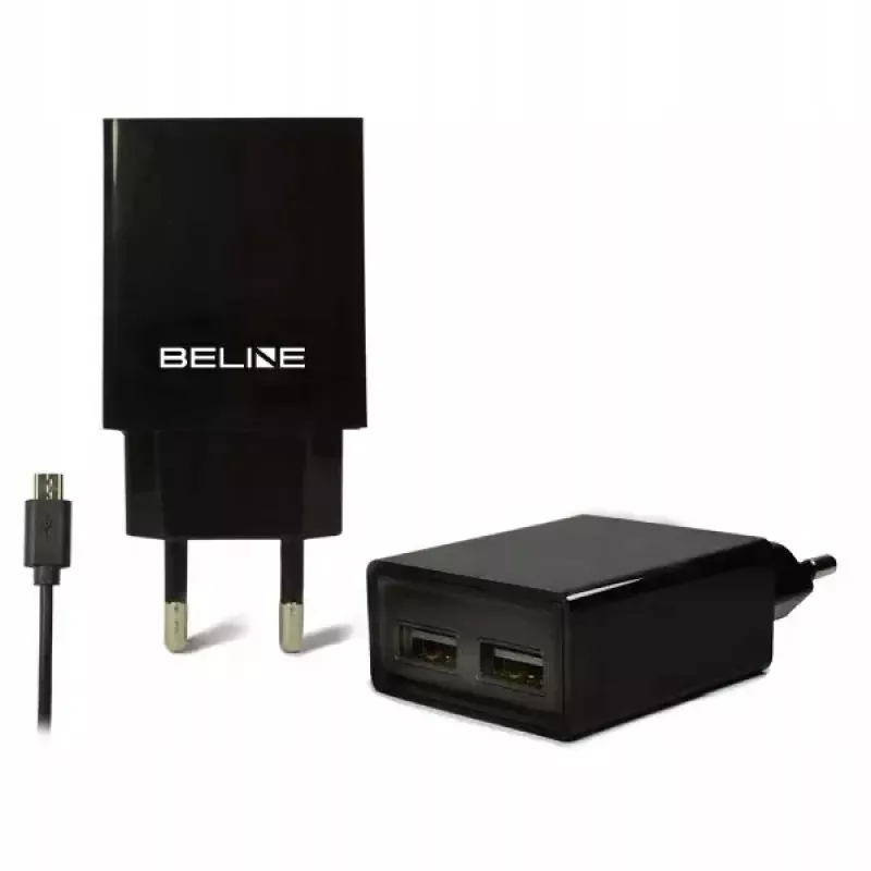 Kelioninis įkroviklis Beline Beli0011 — 2× USB prievadai, microUSB kabelis, 2A išėjimas, juodas