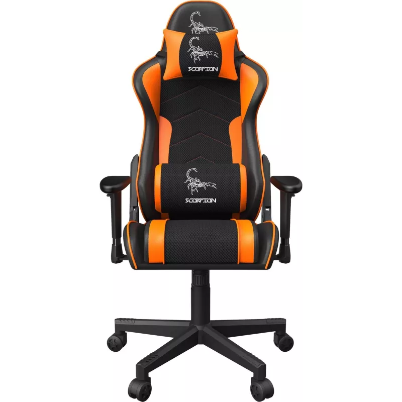 GEMBIRD GC-SCORPION-04X žaidimų kėdė juoda-oranžinė, ergonomiškas dizainas, reguliuojamas aukštis, aukšta atlošo dalis
