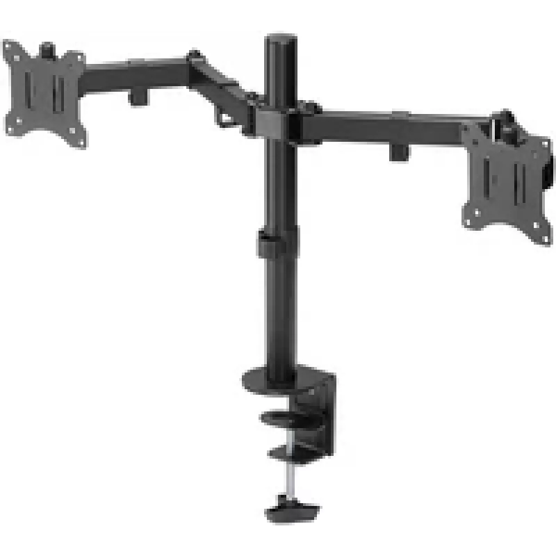 Goobay Monitor Arm Dual Flex – dviguba monitoriaus ranka 17–32 colių ekranams, stalinis laikiklis VESA 75 ir 100 mm, sukimas, pasukimas ir pakreipimas, aukščio reguliavimas, maksimali apkrova