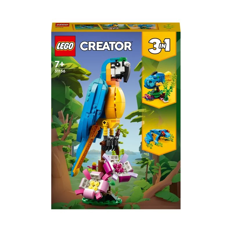 LEGO kūrybinis rinkinys Egzotiška papūga 31136 – Creator modelis, 253 detalės, 220×120×110 mm