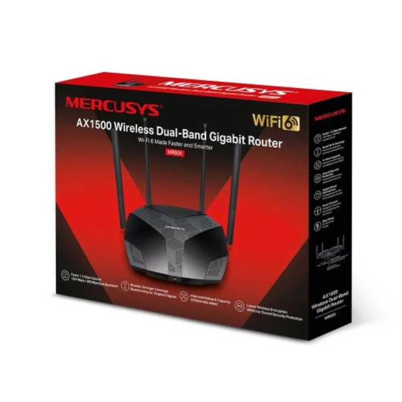 Mercusys AX1800 dviejų juostų WiFi 6 maršrutizatorius