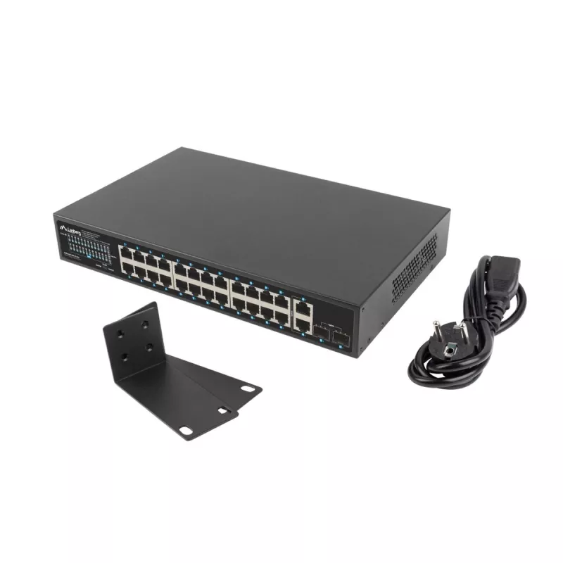 Nevaldomas PoE+ komutatorius Lanberg RSGE-24P-2GE-2S-250, 24 prievadai, montavimas į stovą