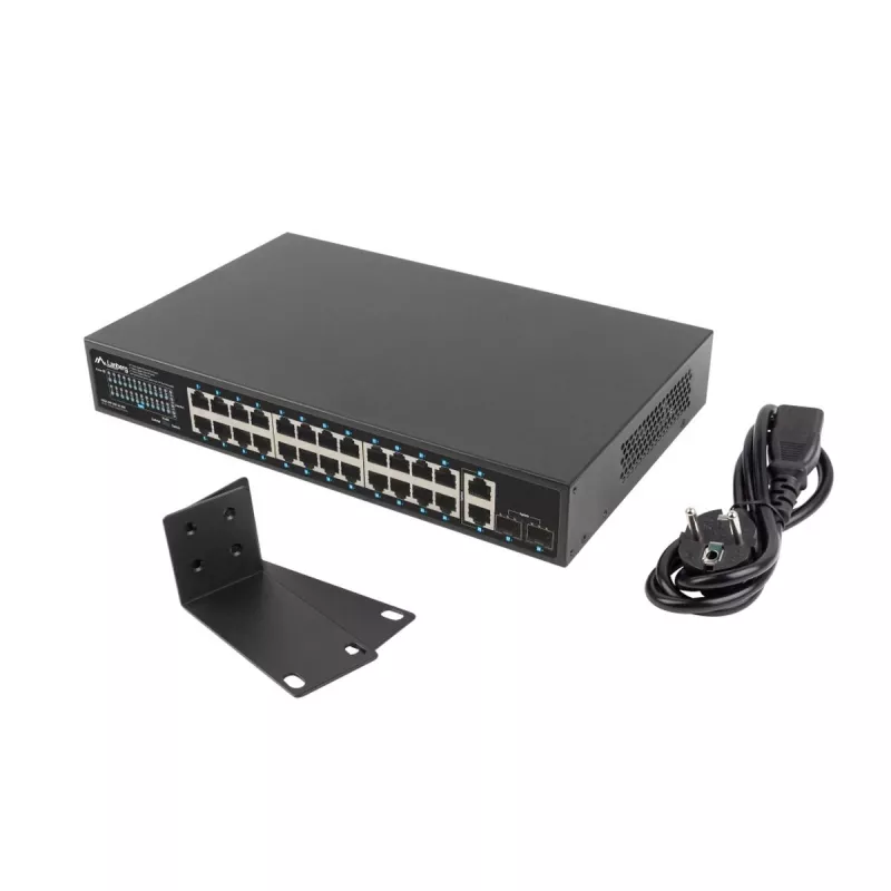 Lanberg RSGE-24P-2GE-2S-360 PoE+ komutatorius montuojamas į 19" spintą, 24 PoE+ prievadai 1 Gbps, 2x 1 Gbps, 2x SFP, 360 W