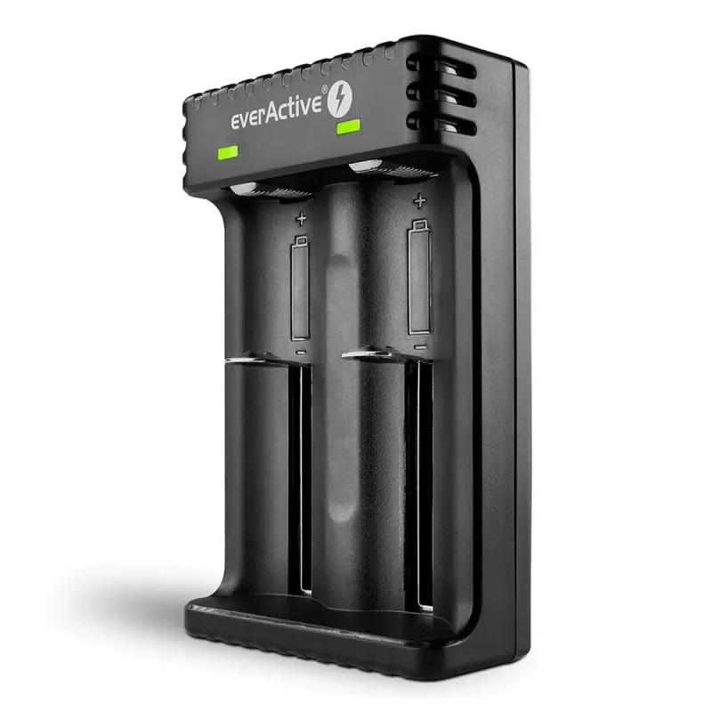 Įkroviklis baterijoms everActive LC200, USB, 2 lizdai, Li-Ion, AA/AAA/AAAA/C/D, 5 V įėjimas, 4,2 V išėjimas, juodas