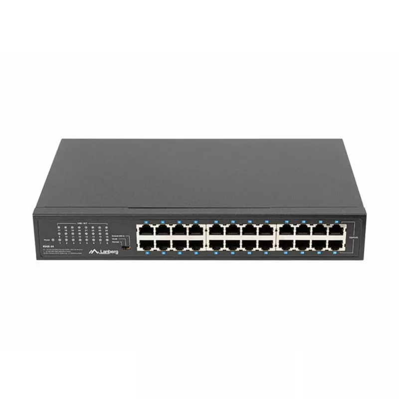 Nevaldomas jungiklis LANBERG RSGE-24 — 24× Gigabit Ethernet 1U, montuojamas į stelažą, juodas
