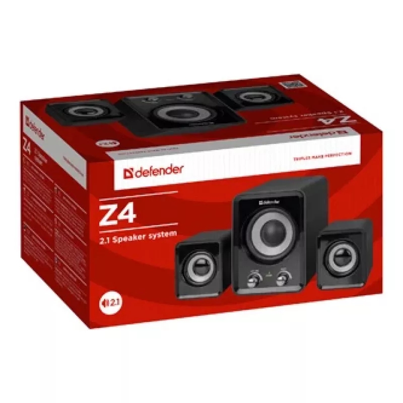 Garsiakalbių sistema DEFENDER Z4 laidinė 2.1, 11 W RMS, juoda, USB 5V maitinimas, 3,5 mm ausinių išvestis