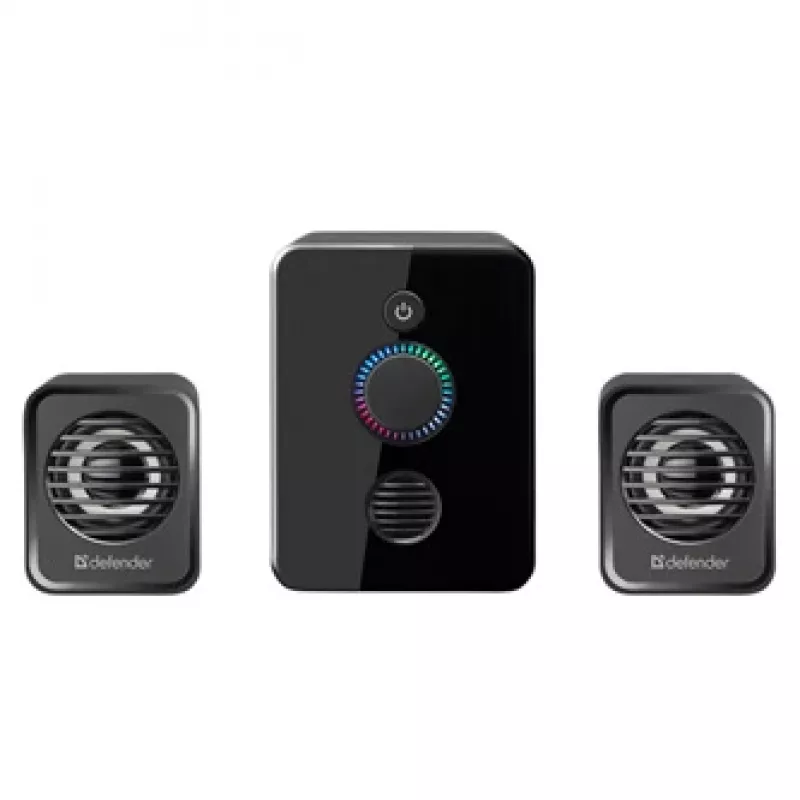 Defender V12 65212 2.1 garsiakalbių komplektas kompiuteriui, 11 W, 5 W žemųjų dažnių garsiakalbis, maitinimas per USB, LED apšvietimas, juodas, 115 x 130 x 223 mm