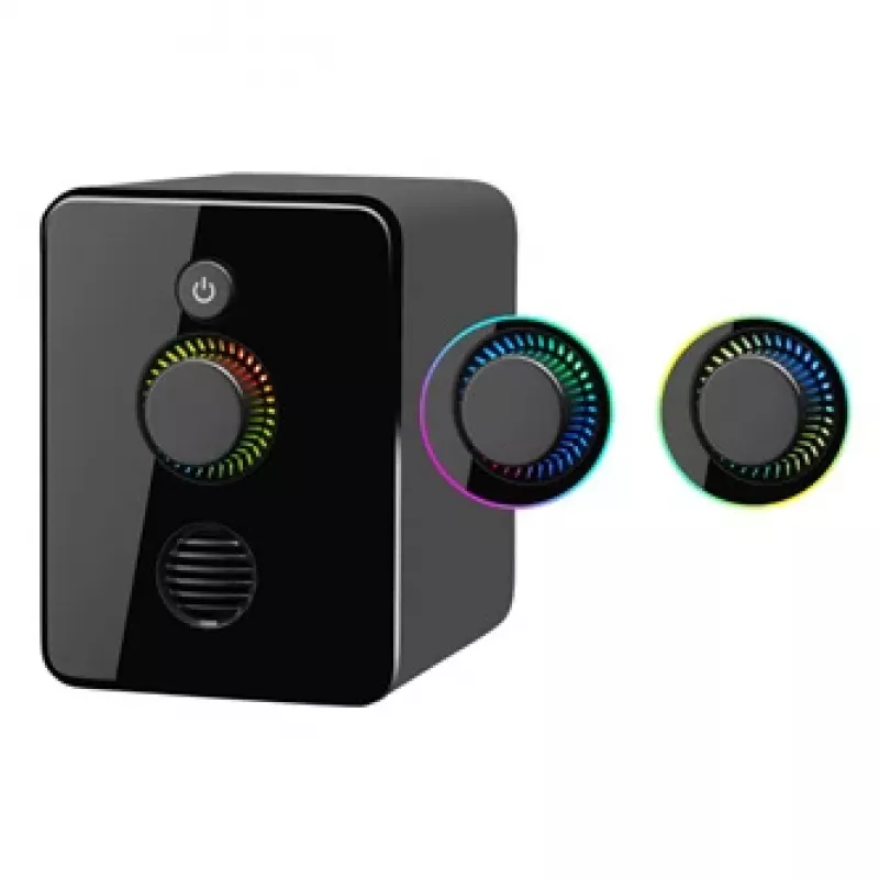 Defender V12 65212 2.1 garsiakalbių komplektas kompiuteriui, 11 W, 5 W žemųjų dažnių garsiakalbis, maitinimas per USB, LED apšvietimas, juodas, 115 x 130 x 223 mm