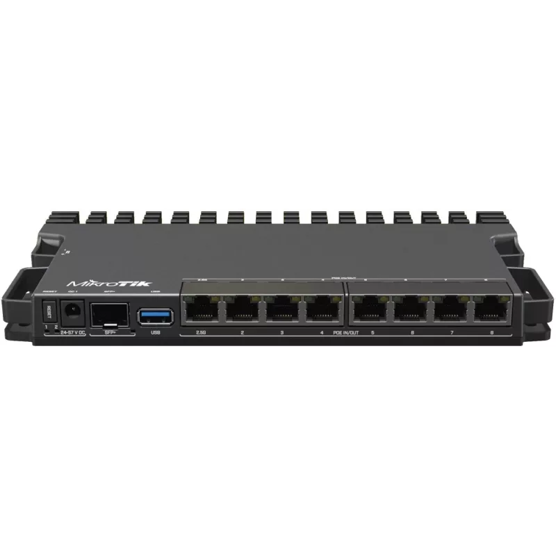 Laidininis maršrutizatorius MikroTik RB5009UPR+S+IN — 8x RJ-45 PoE prievadai, 2,5GbE, SFP+ lizdas, RouterOS