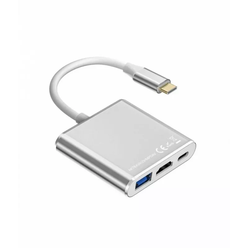 USB-C adapterio stotelė TB AKTBXVAU3HMPDAV — 3 viename: HDMI + USB-A + USB-C PD, sidabrinė