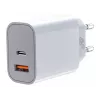 Universalus įkroviklis 2x3A USB C + USB A Power Delivery baltas