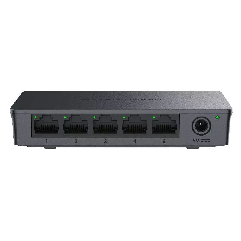 Grandstream GWN7700 nevaldomas 2 sluoksnio komutatorius 5x Gigabit prievadai 10 Gbps komutavimo talpa 802.1p QoS juodas stalinis/sieninis 5 VDC