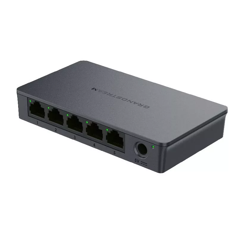Grandstream GWN7700 nevaldomas 2 sluoksnio komutatorius 5x Gigabit prievadai 10 Gbps komutavimo talpa 802.1p QoS juodas stalinis/sieninis 5 VDC