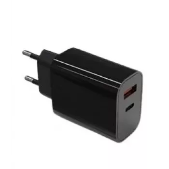 Sieninis įkroviklis 2x3A USB-C + USB-A Power Delivery juodas