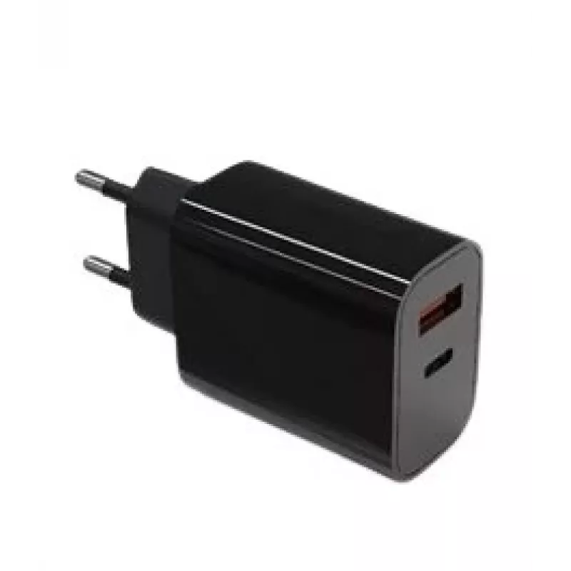 Sieninis įkroviklis 2x3A USB-C + USB-A Power Delivery juodas