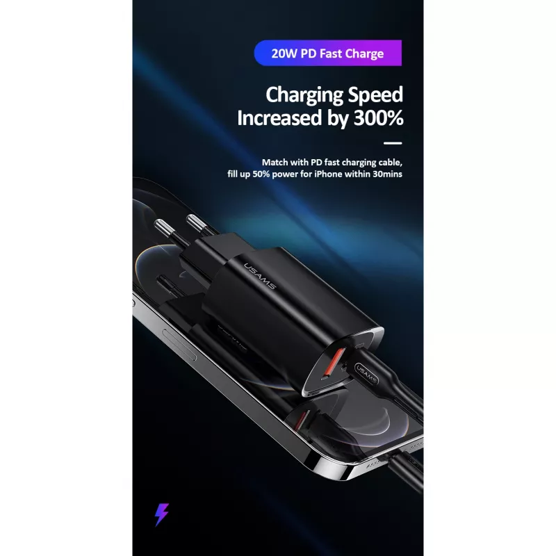 Įkroviklis Usams T35 20W PD3 USB-C į USB greitas sieninis adapteris