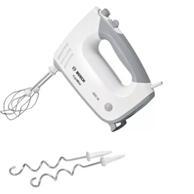 Rankinis plaktuvas Bosch MFQ36400 – 450 W, 5 greičiai, turbo, 1,3 m laidas, pilkai baltas