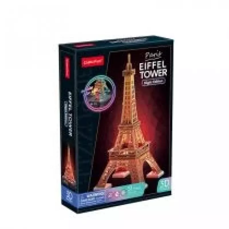 3D dėlionė Cubicfun Eifelio bokštas Night Edition LED 306-L534H – apšviestas architektūrinis 3D modelis