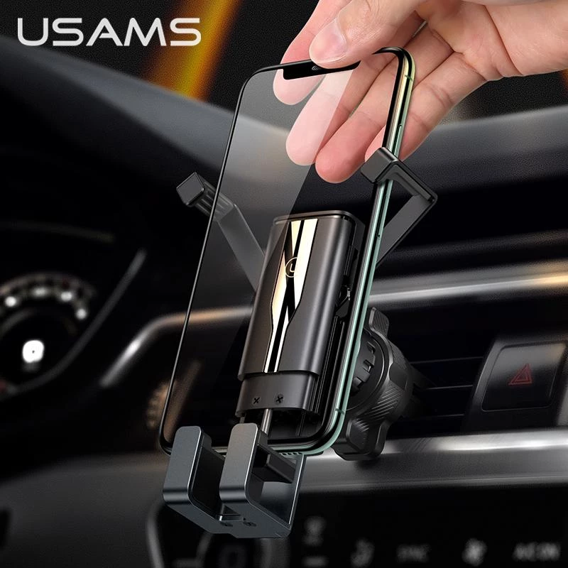 USAMS automobilinis telefono laikiklis 4.7–7 colių universalus stovas su gravitaciniu užspaudimu, ventiliacijos angos laikiklis, GPS palaikymas, tinka iPhone, Xiaomi, Samsung