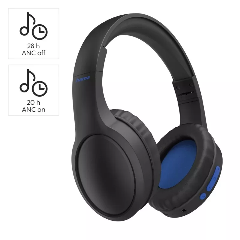 Ausinės / headset Hama 00184160, laidinės ir belaidės, USB Type-C, Bluetooth, juodos, mėlynos