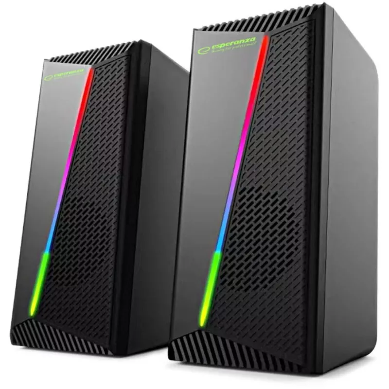 Esperanza EGS106 Rainbow Nortec 2.0 garsiakalbių komplektas, 6 W (2x3 W), maitinimas per USB, 3,5 mm mini-jack, RGB LED, juodas