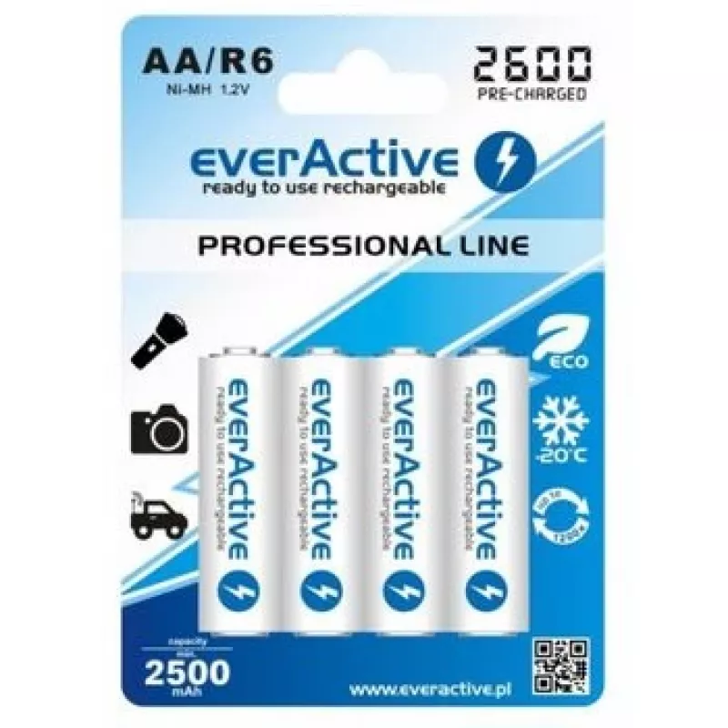 Baterijos įkraunamos R6 AA 2600 mAh EverActive Professional, pakuotė 1 vnt. (blisteris)