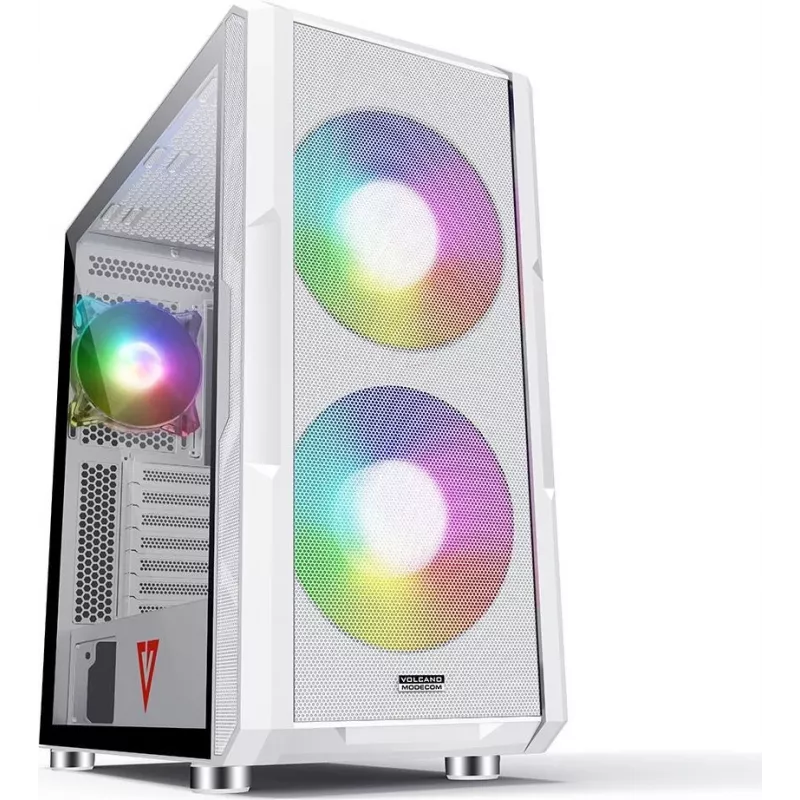 PC korpusas MODECOM AMIRANI ARGB Midi Tower Baltas — ATX/ITX, 35 cm GPU, 16,5 cm aušintuvas, 2x200 mm ventiliatoriai