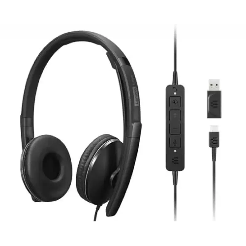 Lenovo 4XD1M45627 ausinės su mikrofonu, laidinės, lankelio, USB-C, juodos