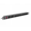 LANBERG PDU-02I1908I-0200-C20-BK stovo maitinimo skirstytuvas — 1U, 10×C13, 16A, 2 m laidas, 19 colių