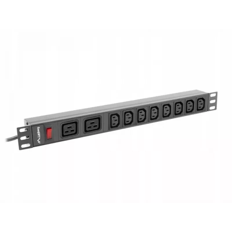 LANBERG PDU-02I1908I-0200-C20-BK stovo maitinimo skirstytuvas — 1U, 10×C13, 16A, 2 m laidas, 19 colių