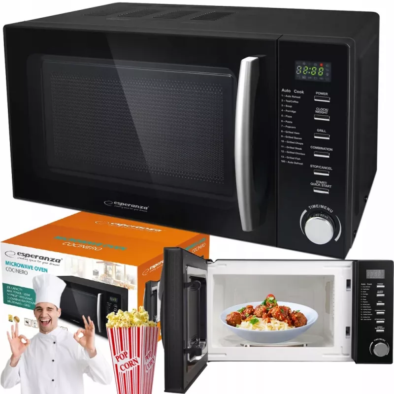 Kombinuota mikrobangų krosnelė ESPERANZA COCINERO 1200 W, 20 L, grilis 900 W, LED ekranas, ant stalviršio, juoda