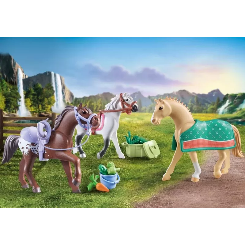 Playmobil 71356 Krioklio arkliai – Trys arkliai su balnu