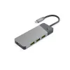 USB Type-C stotelė Green Cell HUBGC01 — 7 prievadai: 3×USB-A 3.2 Gen 1, 1×USB-C 3.2 Gen 1, HDMI, microSD+SD kortelių skaitytuvas — sidabrinė